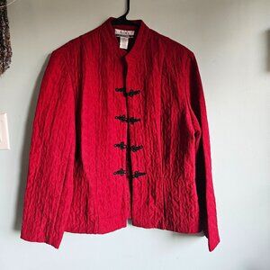 Nine & Co. Red Quilted Peplum Jacket Frog Buttons Mandarin Collar Size 12